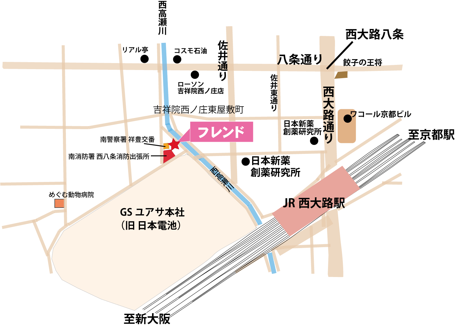京都市南区 カラオケ喫茶 フレンドの地図